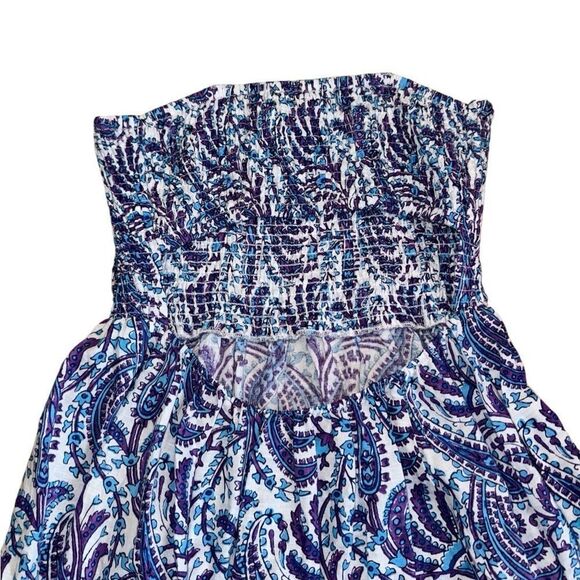 J. Crew Smocked Linen-Blend Bandeau Beach Dress in Purple Paisley Size Large - Picture 4 of 10